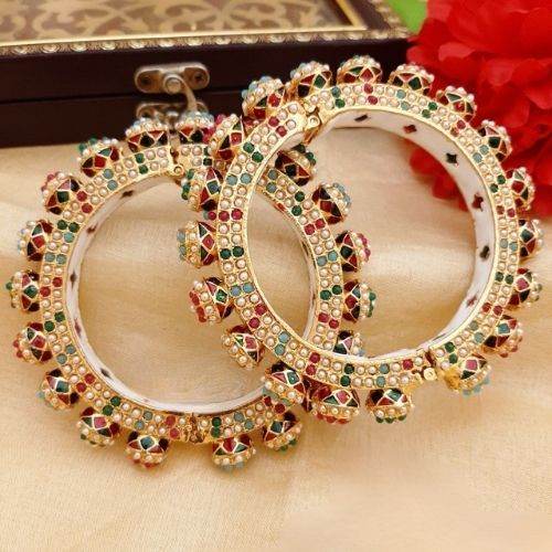 Multicolour Beaded Gold Plated Rajwadi Bangles Set - Jouell