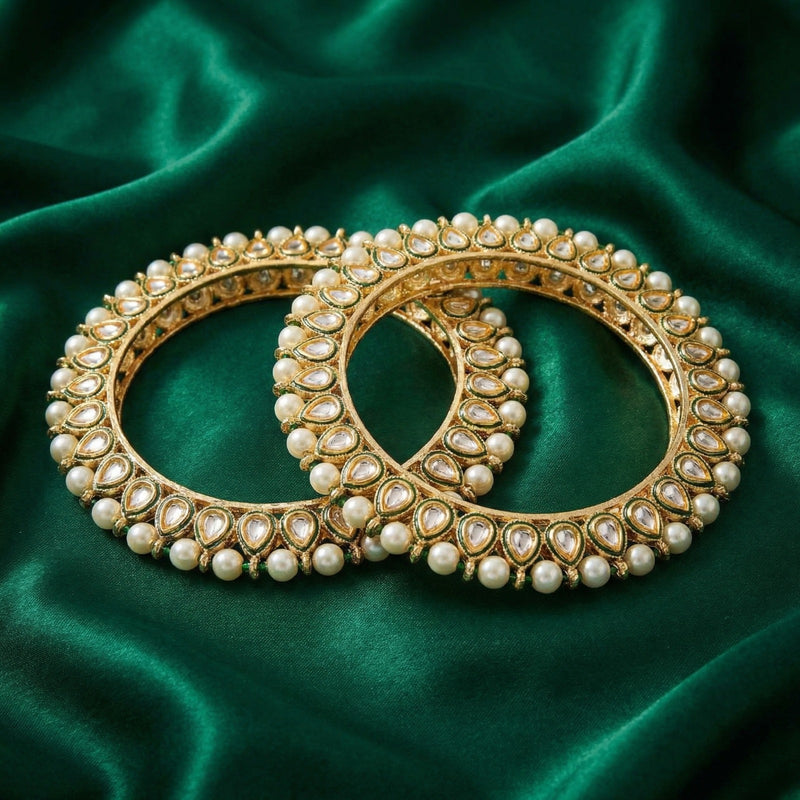 Elegant Green Pearl Kundan Bridal Bangles Set