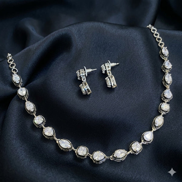 Silver Plated Alia Bhatt Inspired AD Necklace Set with Earrings