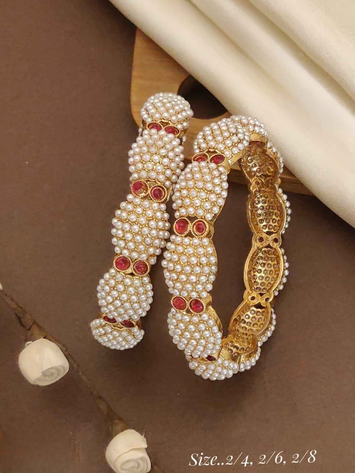 Pearl and Ruby Stone Gold Plated Bangles for Women – Jouell