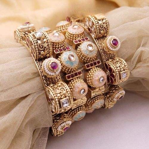 Royal Multicolour Bridal Chuda Bangles with Kundan & Pearl Detailing