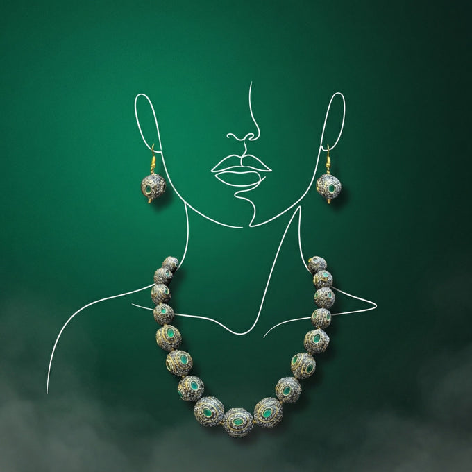 Royal Green Antique Beads Necklace Set for Women