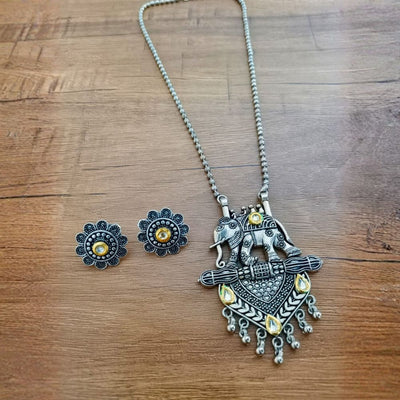 Elephant Motif Oxidised Silver Jewellery Set