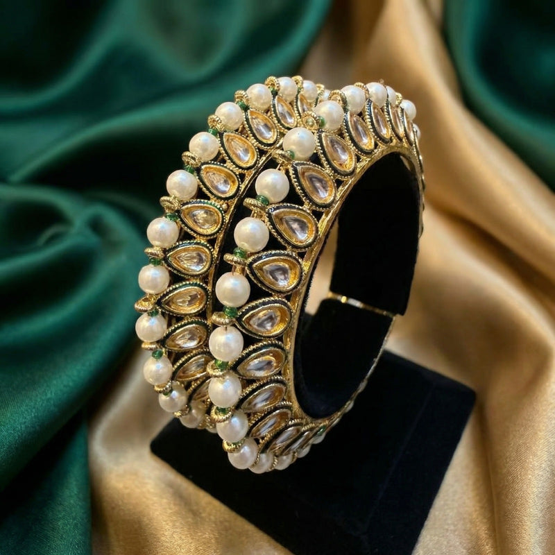 Elegant Green Pearl Kundan Bridal Bangles Set