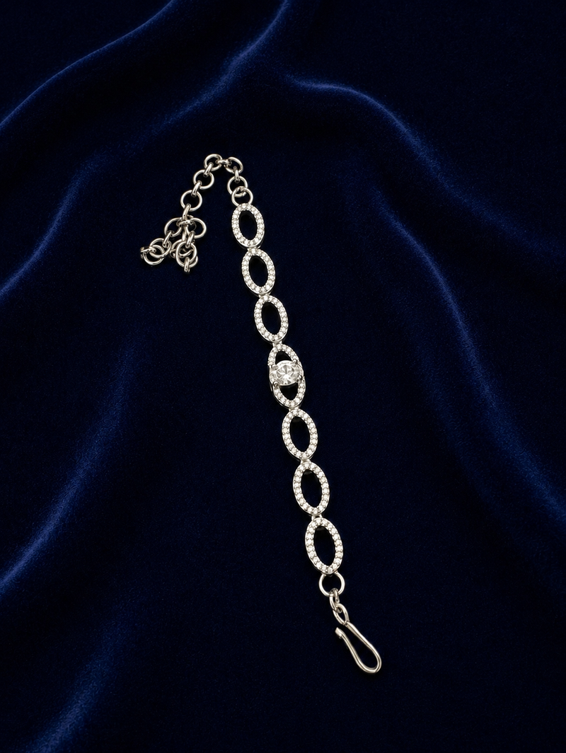 Silver-Toned American Diamond White Stone Bracelet for Women