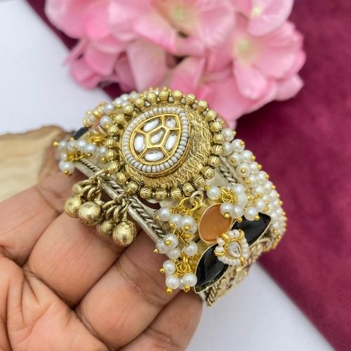 Gold & Pearl Brass Kada Bracelet for Women & Girls – Jouell Jewellery