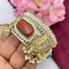 Gold-Silver Brass Kada Bracelet for Women with Red Stone & Pearls