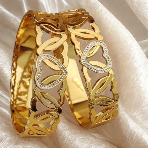 Elegant Golden Heart Cutout Crystal Bracelet for Women & Girls