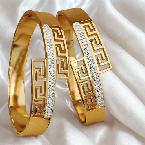 Elegant Golden Crystal Greek Key Bracelets for Women & Girls