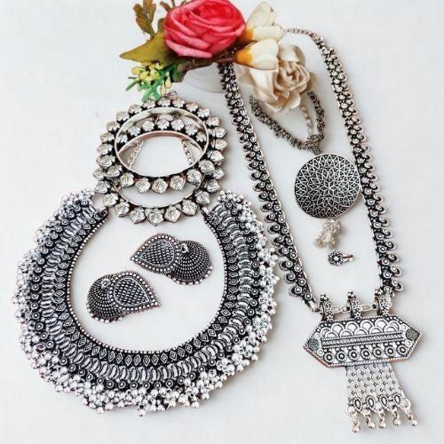 Premium Oxidised Combo Set with Choker, Necklace & Bangles