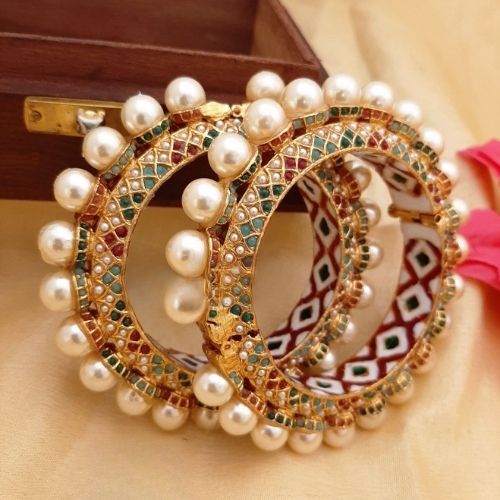 Multicolour Meenakari Pearl Kada Bangles – Gold Plated