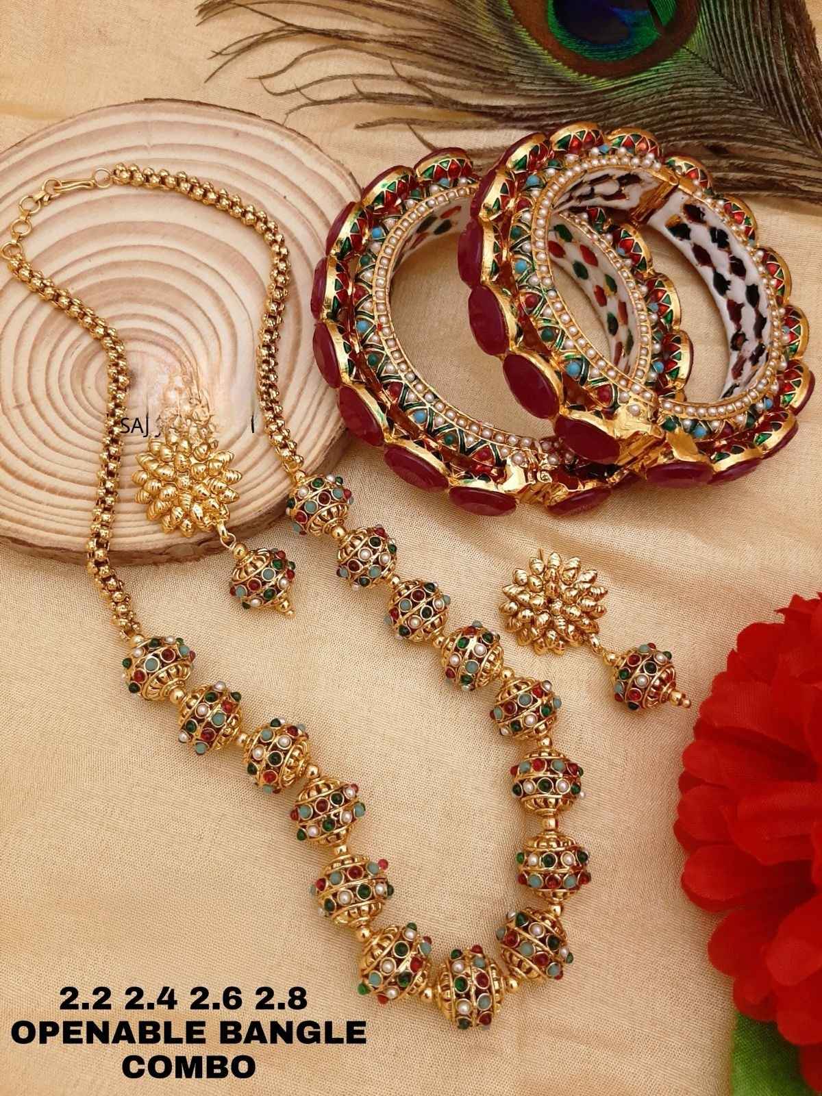 Multicolour Gold-Plated Openable Bangle Jewellery Combo Set