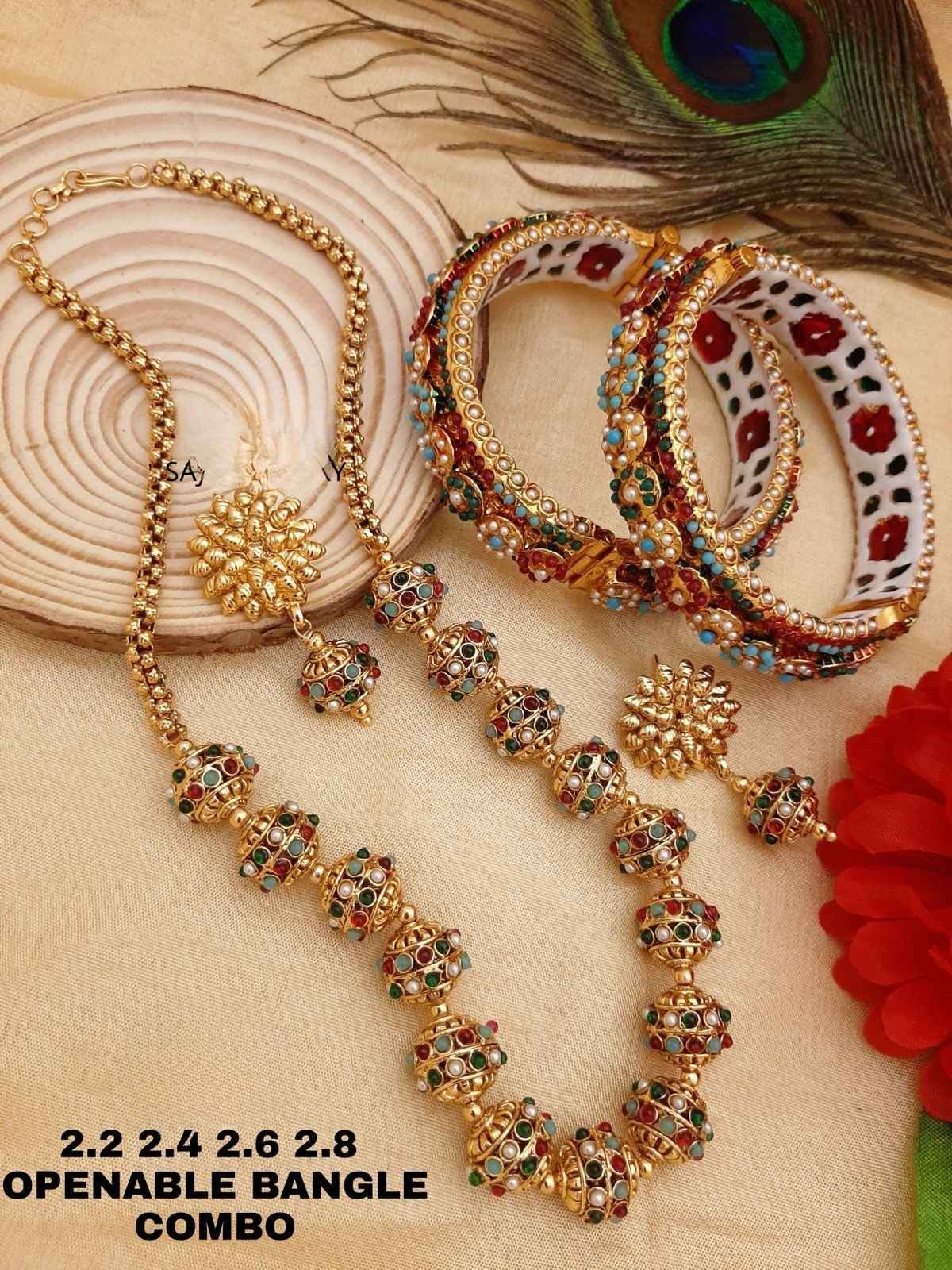 Multicolour Gold Plated Openable Bangle & Necklace Combo