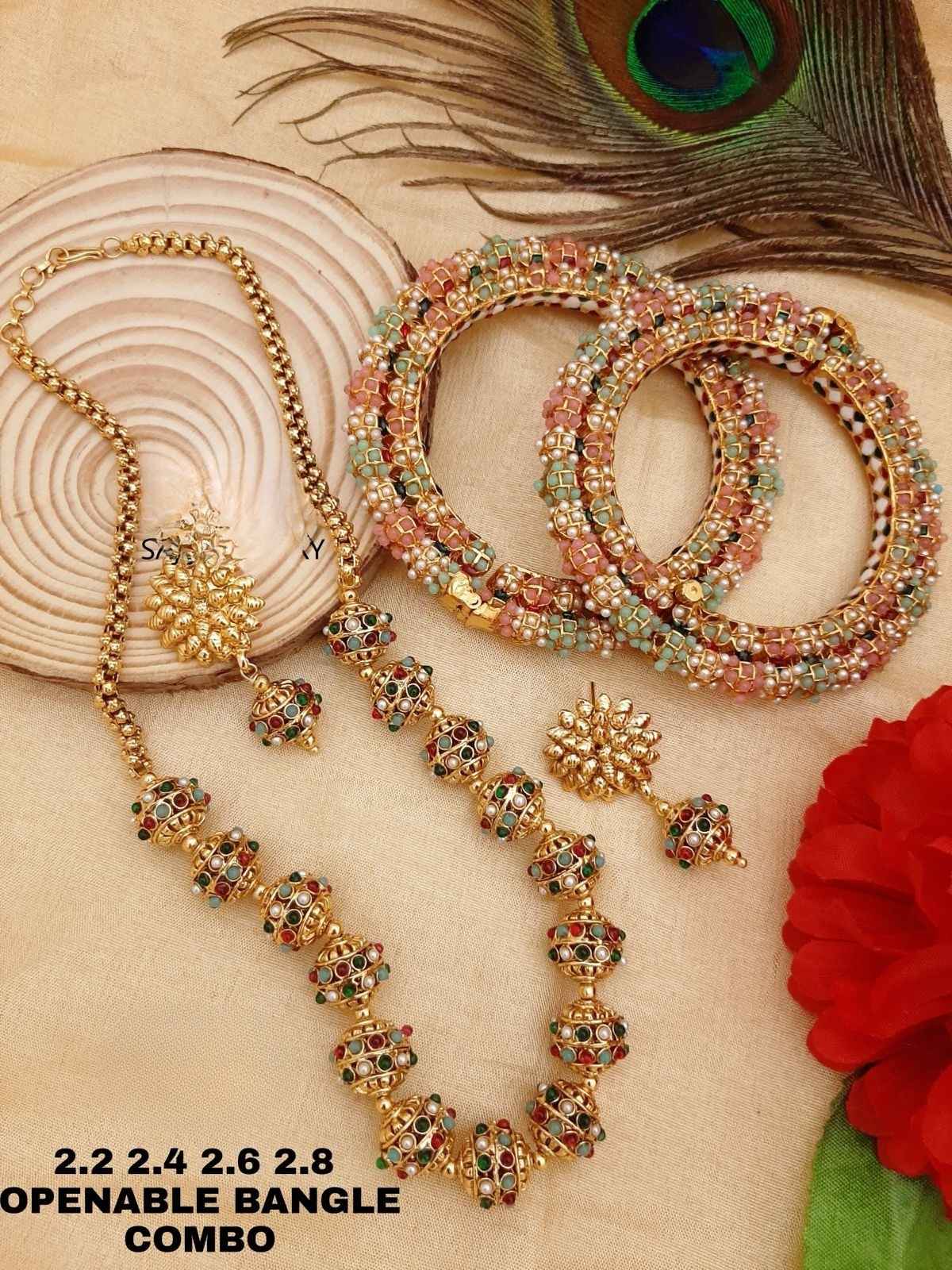Pastel Multicolour Beaded Bangle & Necklace Jewellery Combo Set