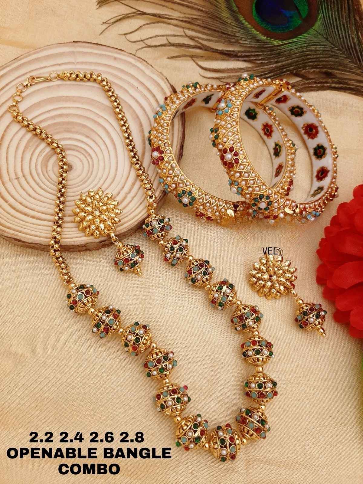 White Enamel Gold Plated Jewellery Combo with Openable Bangles