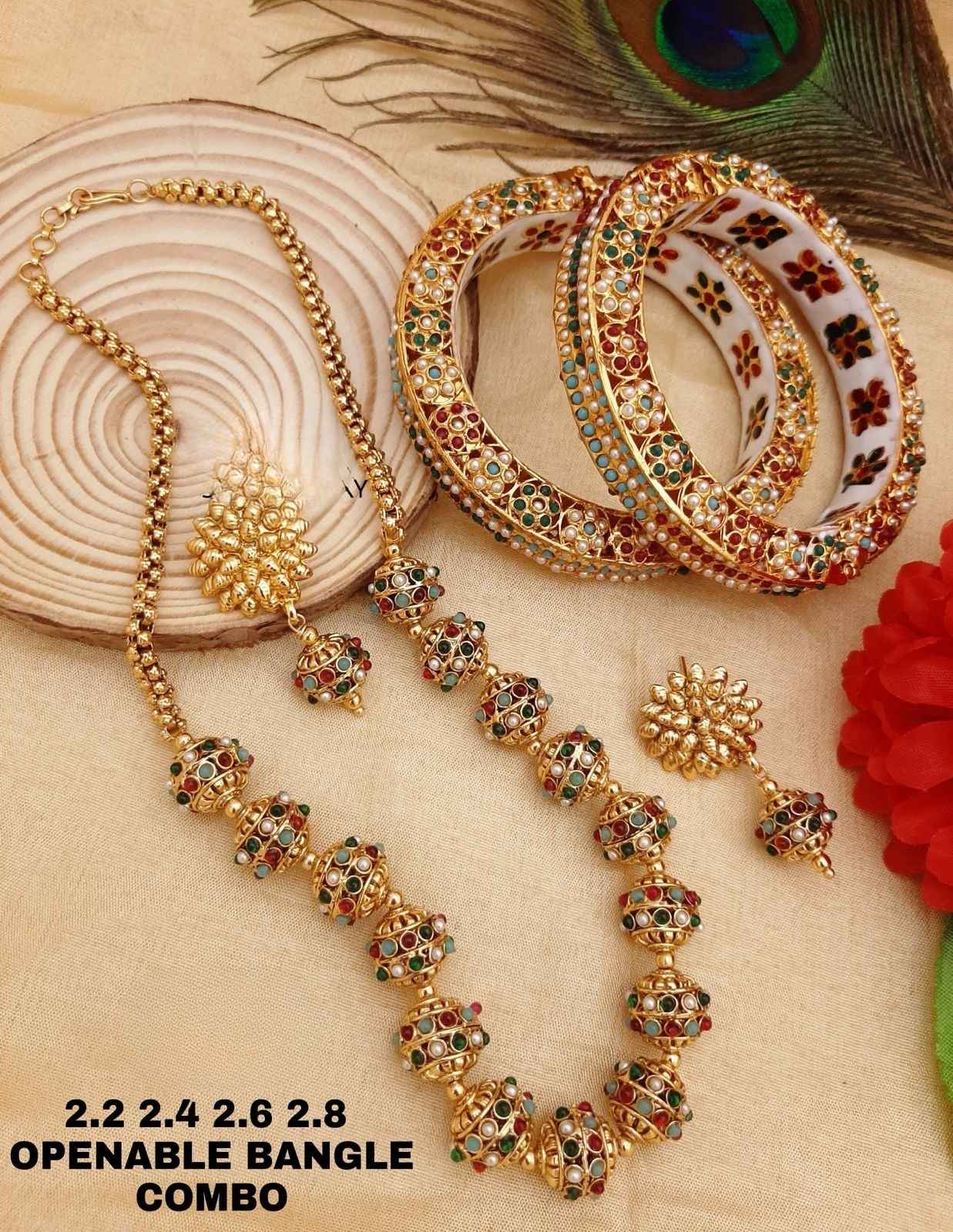 Multicolour Enamel Jewellery Combo with Openable Bangles – Golden