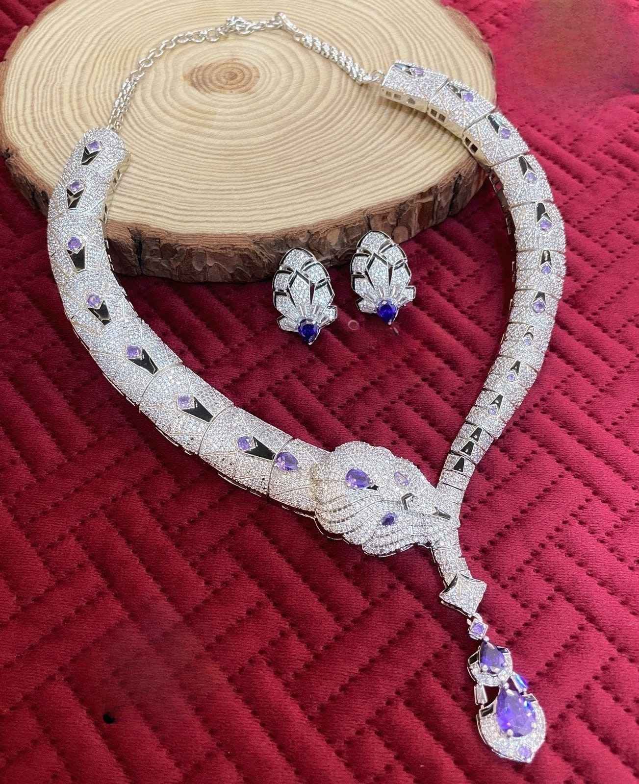 Purple Serpentine Designer Necklace Set with Earrings – Luxury Look