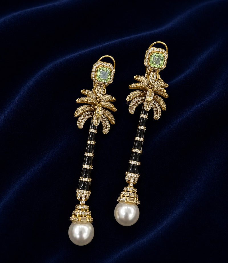 Gold Green Sabyasachi Inspired Designer Pearl Drop Earrings