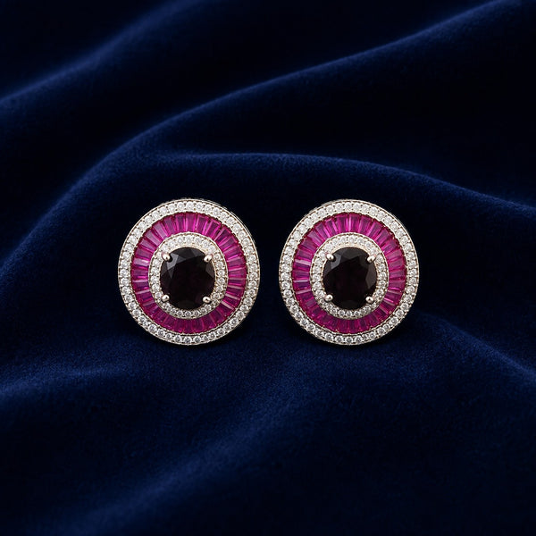 Ruby Pink American Diamond Round Stud Earrings