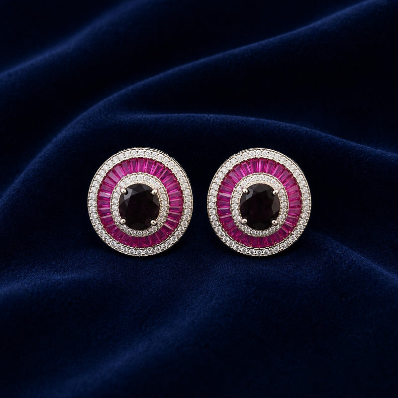 Ruby Pink American Diamond Round Stud Earrings