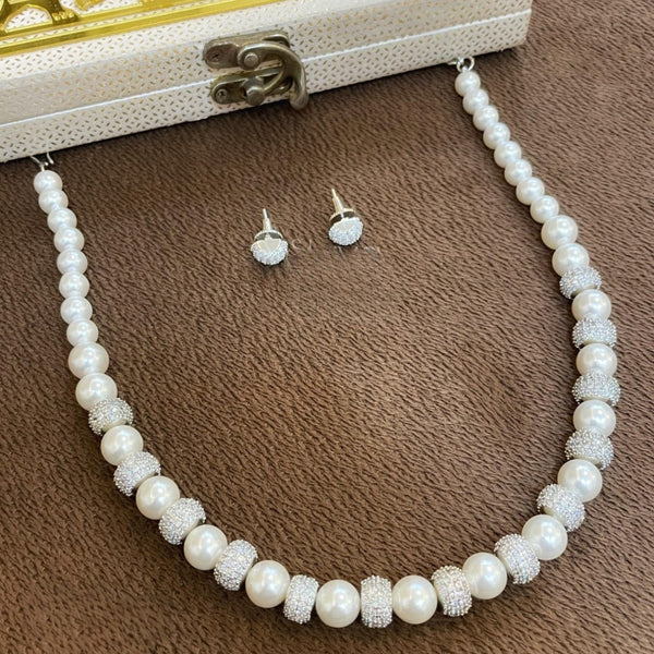 Classic White Pearl Necklace Set with Crystal Ball Accents