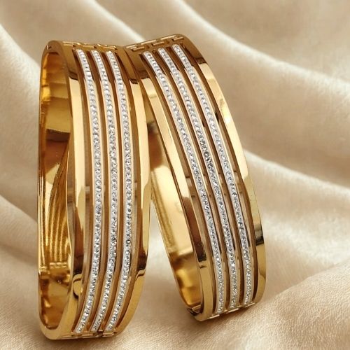 Gold-Toned Triple Line AD Bracelet Set for Women & Girls