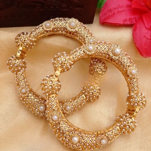 Antique Gold Plated Pearl Bangles for Women – Traditional Design
