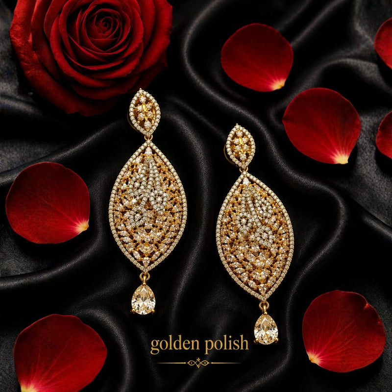 Golden Polish American Diamond Pendant Set