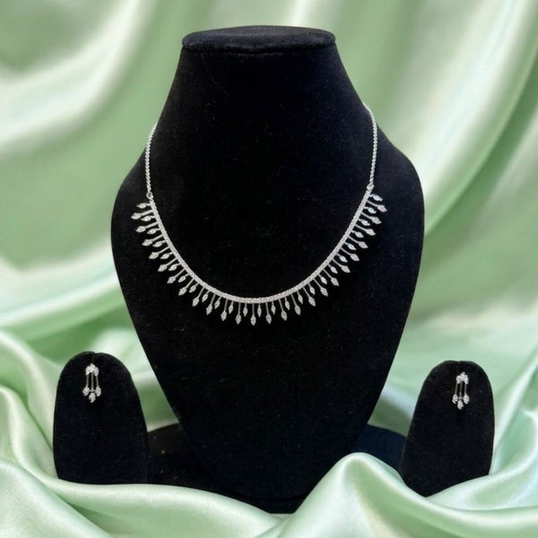 Silver Rhodium CZ American Diamond Necklace Set for Women