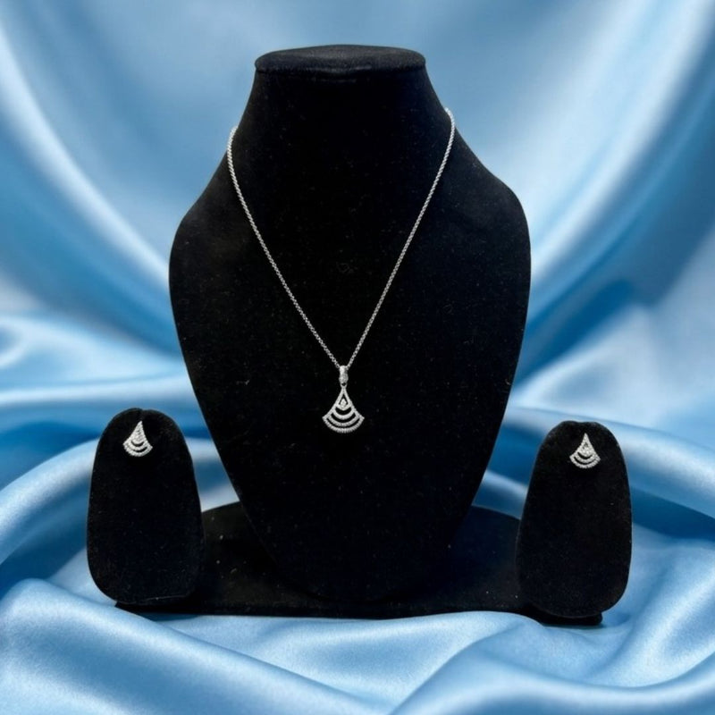 Silver Rhodium CZ American Diamond Drop Pendant Set