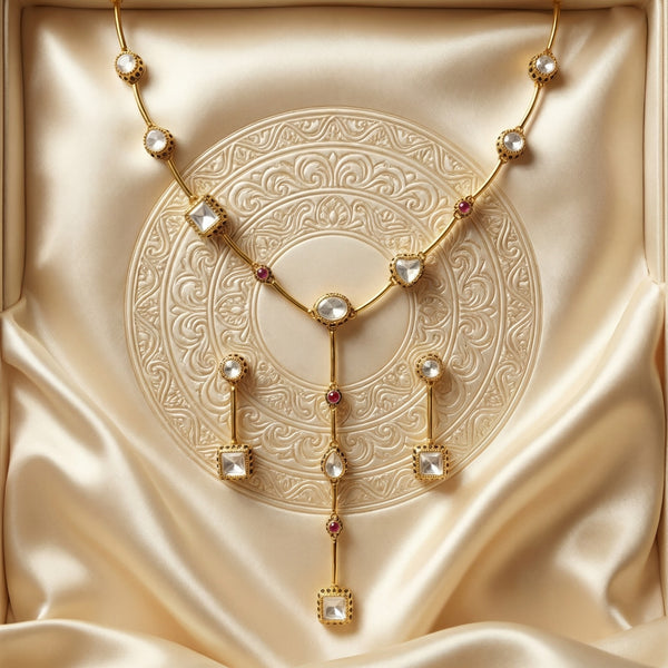 Matte Gold Plated Kundan Necklace Set