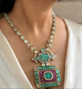 Emerald Green Statement Necklace Set with Antique Finish
