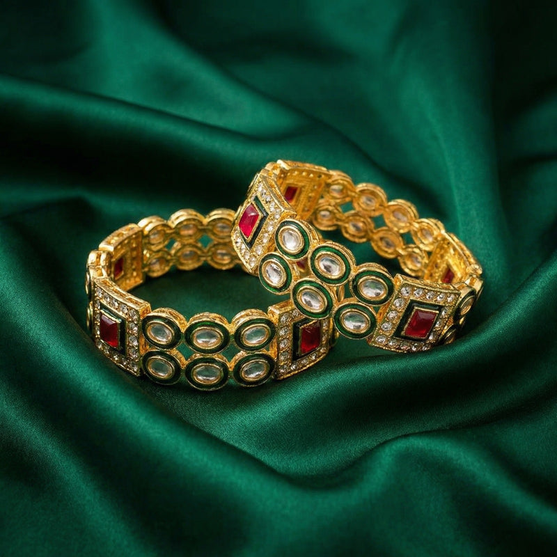 Royal Green Kundan Antique Bangles Set for Women